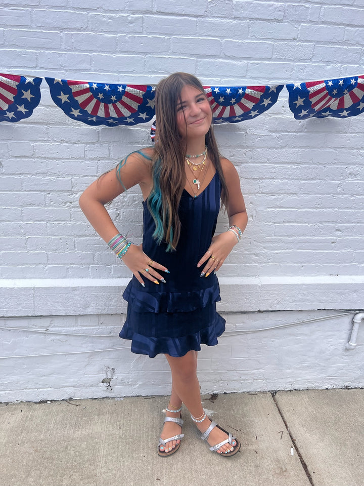 Celebration Navy Ruffle Dress