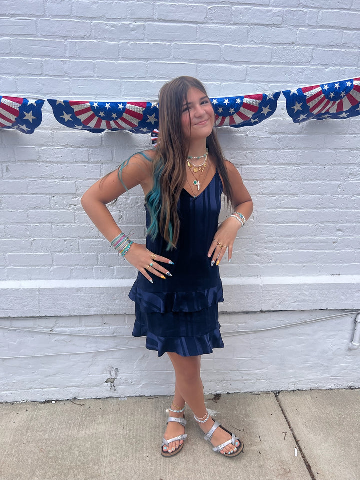 Celebration Navy Ruffle Dress