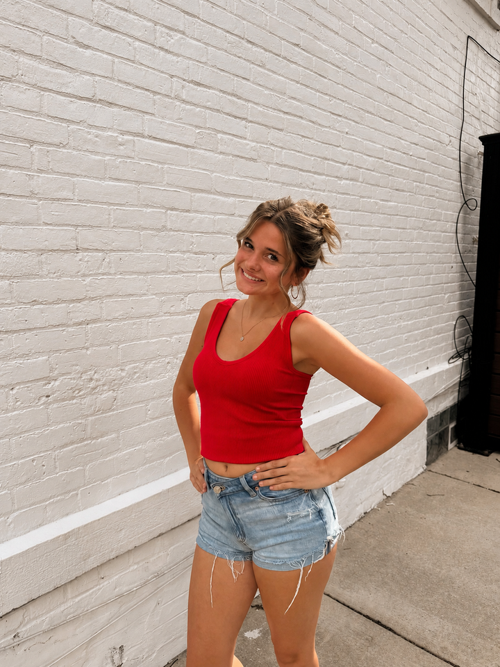 The Bailee Ribbed Cami in Red