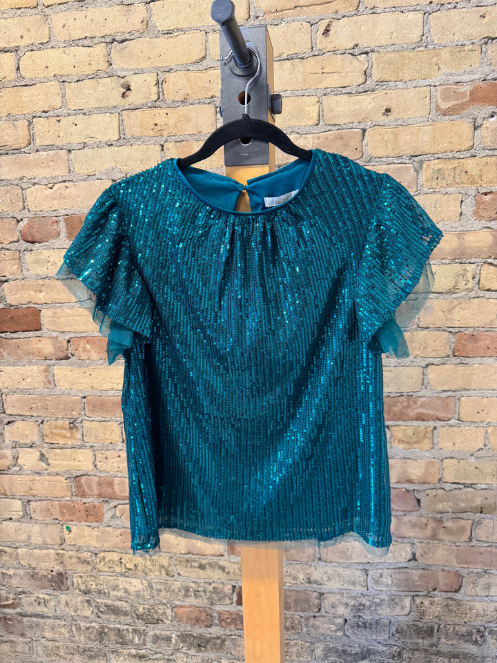 Sequin Ruffle Sleeve Top