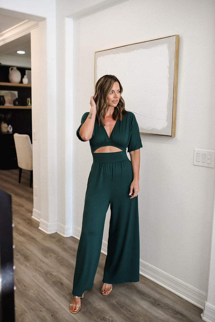 The Valerie Wide Leg Jumpsuit in Emerald